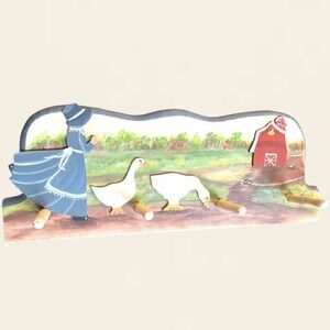 Vintage Hand Painted Wood Wall Peg Rack Farmhouse Goose Country Cottagecore